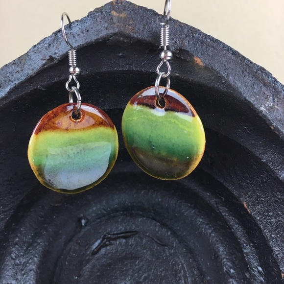 Colorful Chilean Pottery Earrings - Picture 1 of 5